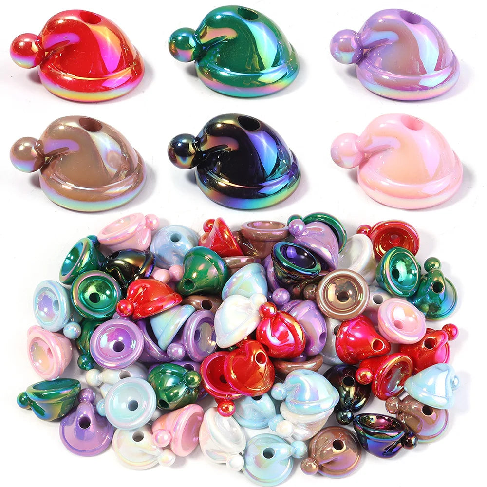 10pcs Christmas Hat Acrylic Beads for DIY Jewelry & Crafts Acrylic Craft Beads PLUSH