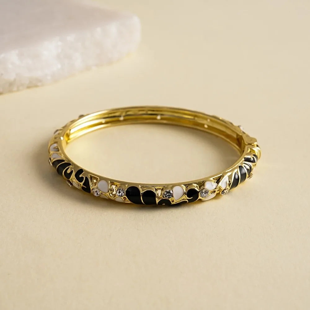 Vintage Cloisonné Enamel Flower Cuff Bangle | Rhinestone Women's Enamel Cuff Bangle PLUSH Style-F