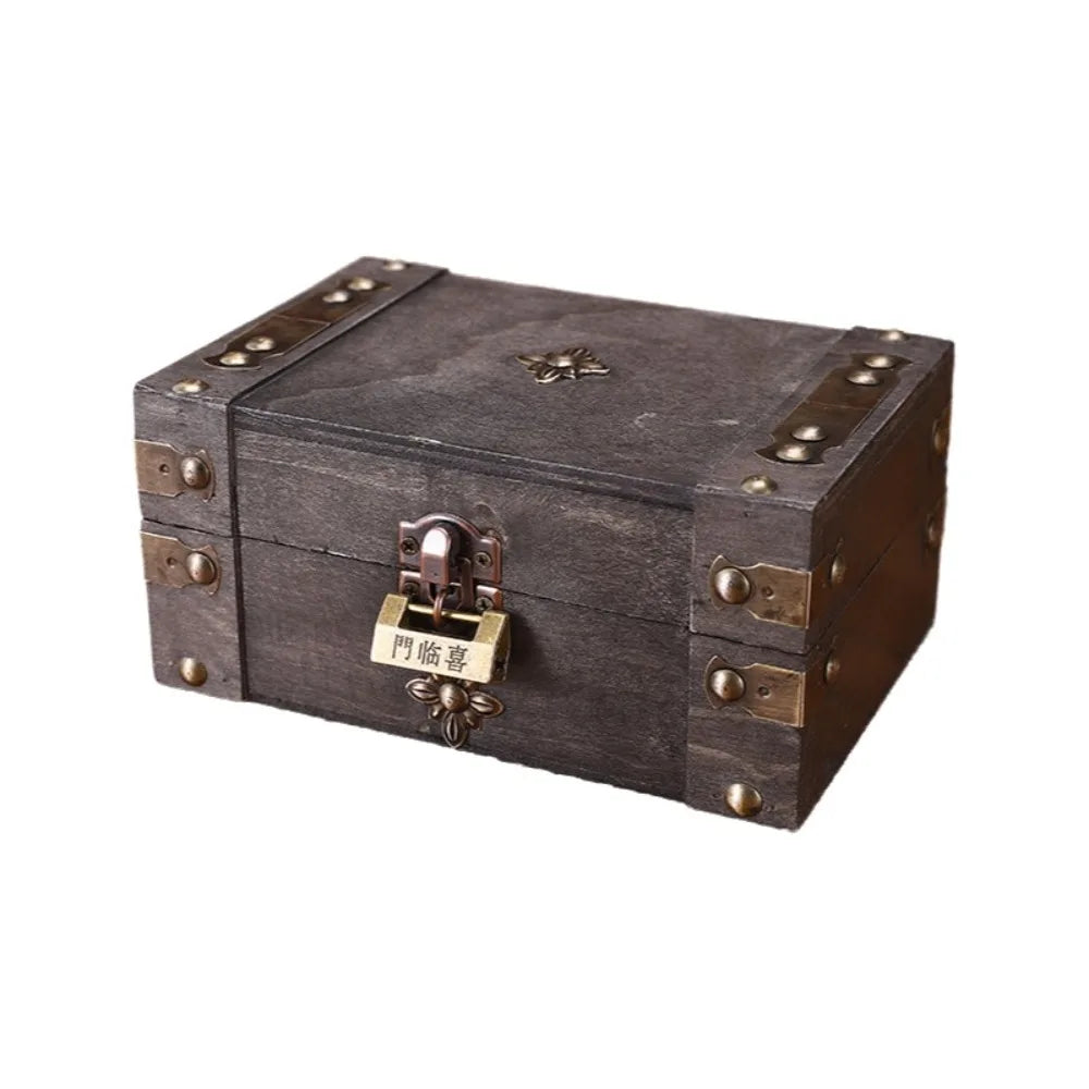 Vintage Wooden Treasure Chest Jewelry Box with Lock – Retro Jewelry Storage Box PLUSH Style-14
