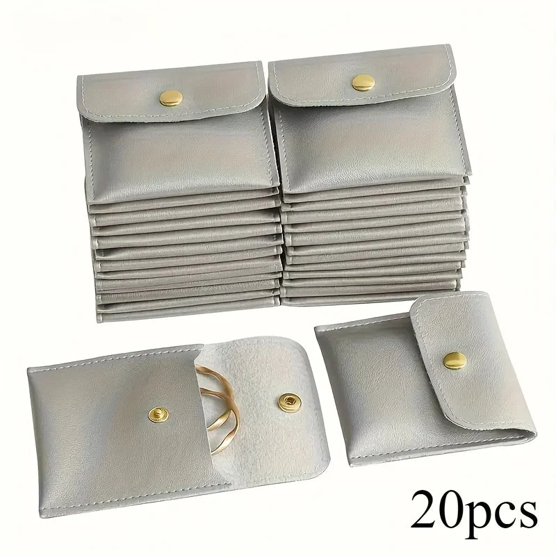 20pcs PU Leather Snap Jewelry Pouches – Assorted Colors Jewelry Storage Pouches PLUSH Silvery