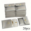 20pcs PU Leather Snap Jewelry Pouches – Assorted Colors Jewelry Storage Pouches PLUSH Silvery