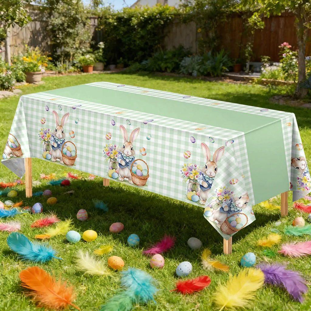 Easter Tablecloth – Bunny, Eggs & Floral Spring Table Cover Holiday Tablecloth PLUSH