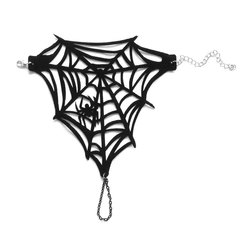 Black Spike Gothic Spider Web Velvet Bracelet | Adjustable Gothic Fashion Bracelet PLUSH Style B