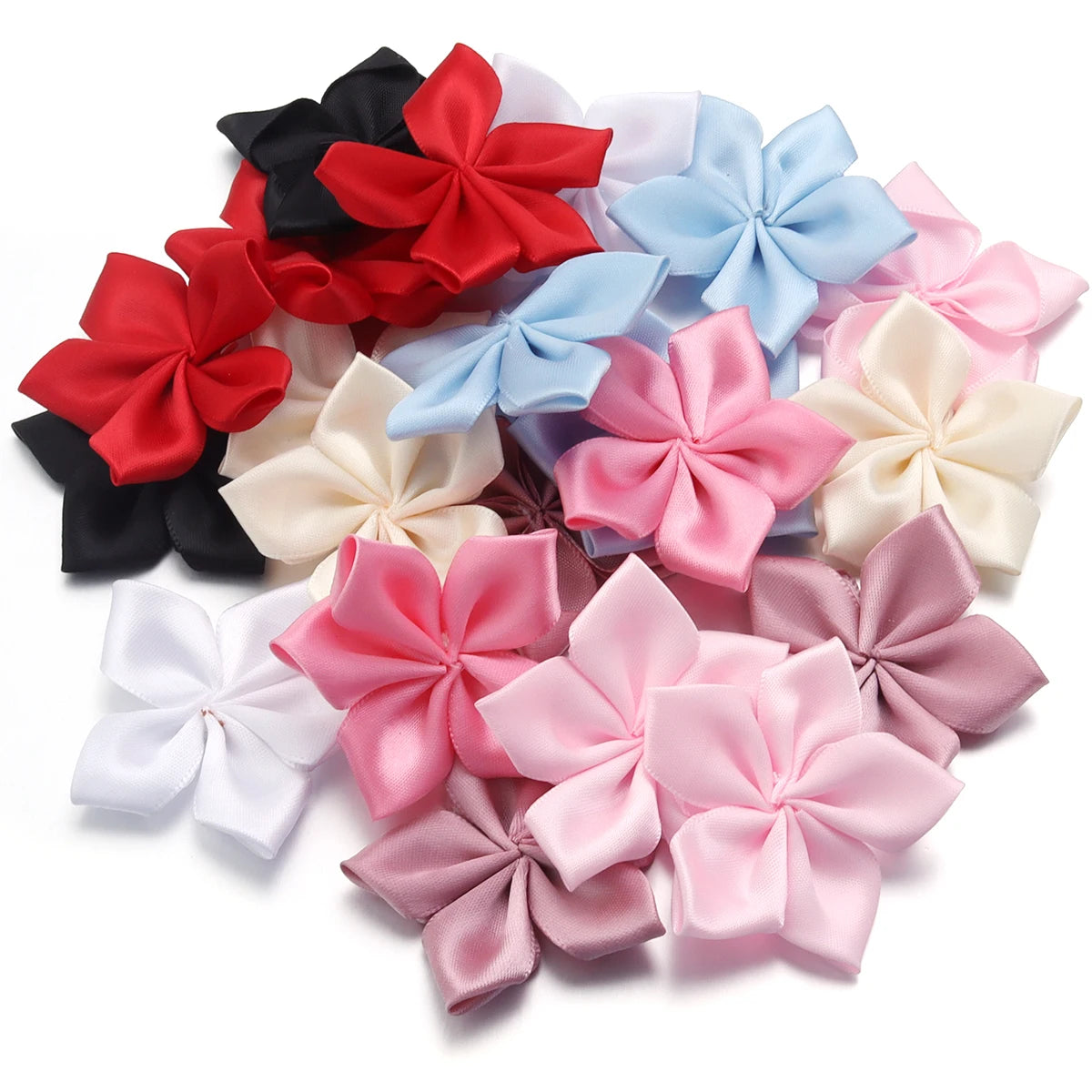 20pcs 6cm Satin Ribbon Flowers for DIY Hair Clips & Crafts Ribbon Flower Appliqués PLUSH Random Mixed