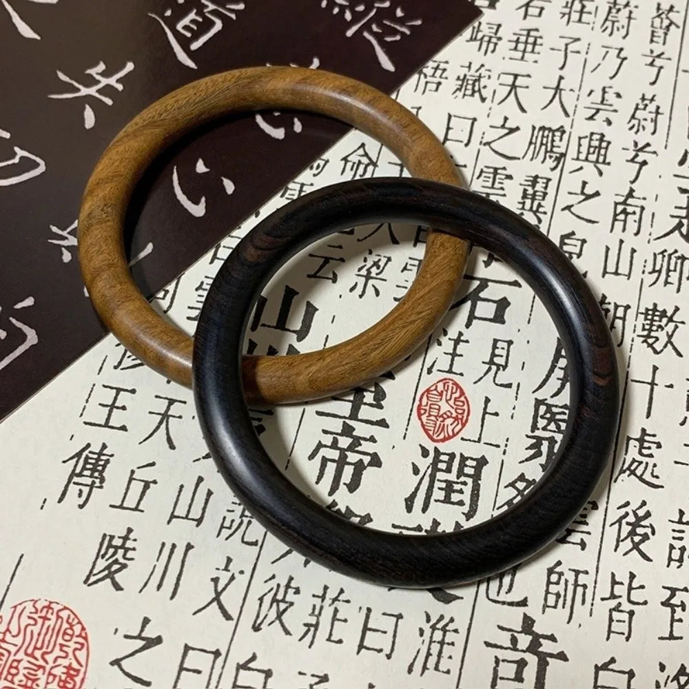 Wide Round Sandalwood Bangle – Chinese Ethnic Style Bracelet Sandalwood Bangle PLUSH