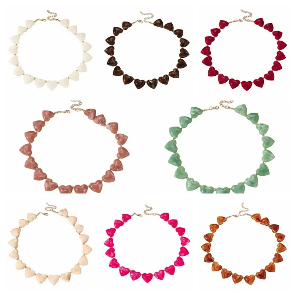 Love Heart Acrylic Choker Necklace – Women's Beaded Chain Choker Necklace PLUSH