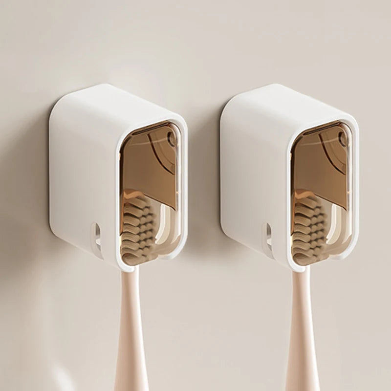 Wall Mount Toothbrush Holder with Dustproof Cover | No Drill Toothbrush Holder PLUSH Light Yellow