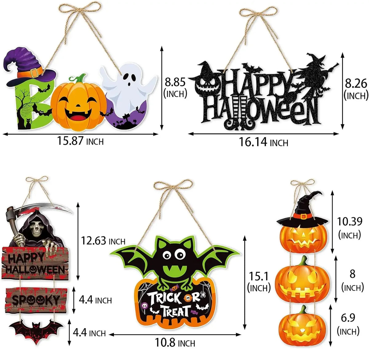 Halloween Door Hanger Decorations – Bats, Skeleton & Pumpkin Halloween Wall Decor PLUSH