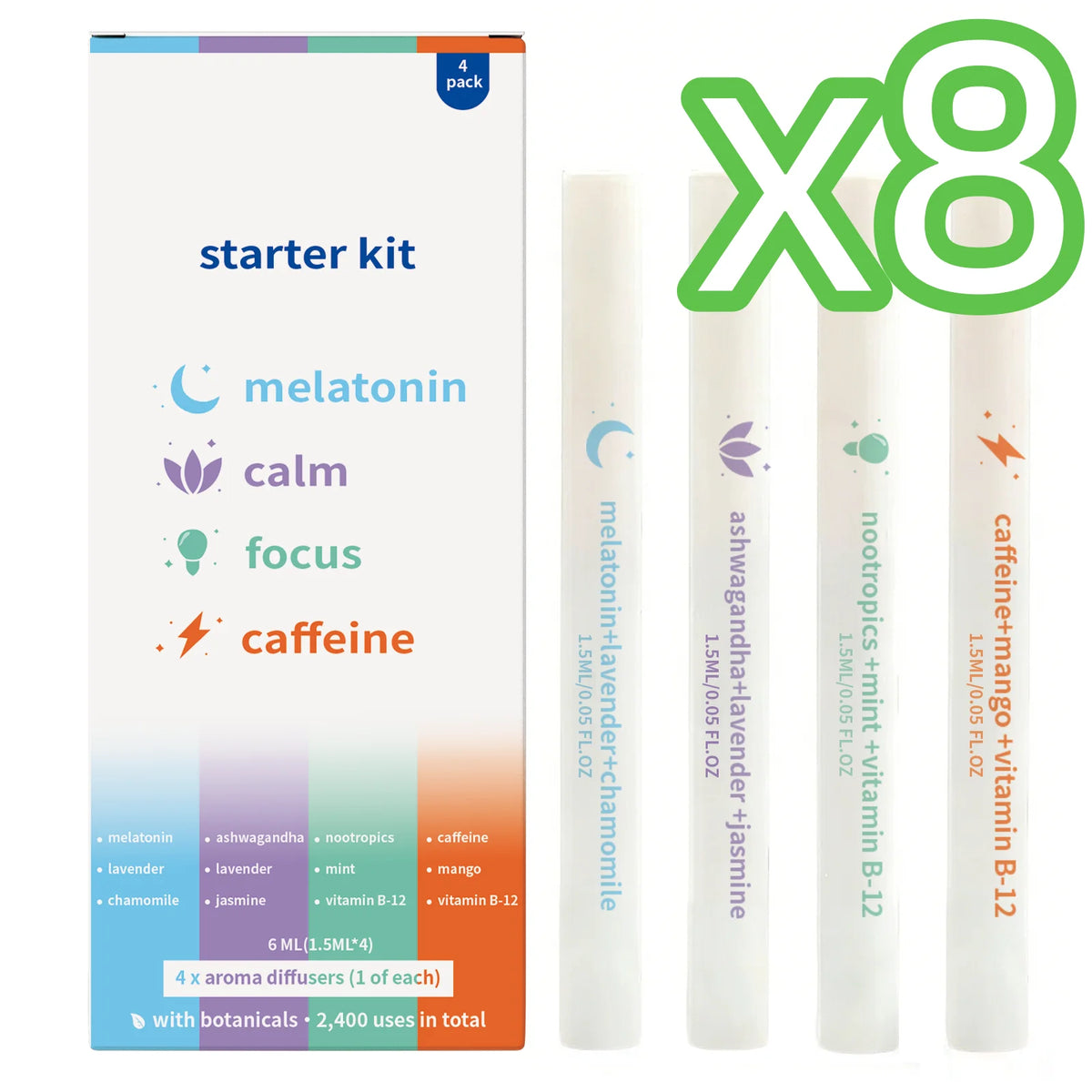 Natural Herbal Diffuser Pen Aromatherapy Inhaler Stick 4-Pack Aromatherapy Inhaler Stick PLUSH 1set Boxed x 8PCS