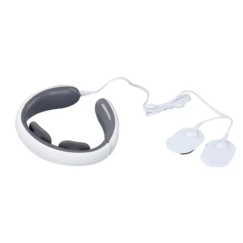 Smart Neck Massager – 6 Modes Portable Ergonomic Device Neck Massager PLUSH White With patch No plug