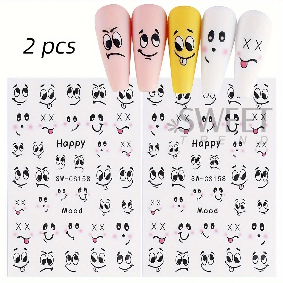 Cartoon Expression Nail Art Stickers 2pcs – DIY Decals Nail Art Stickers PLUSH