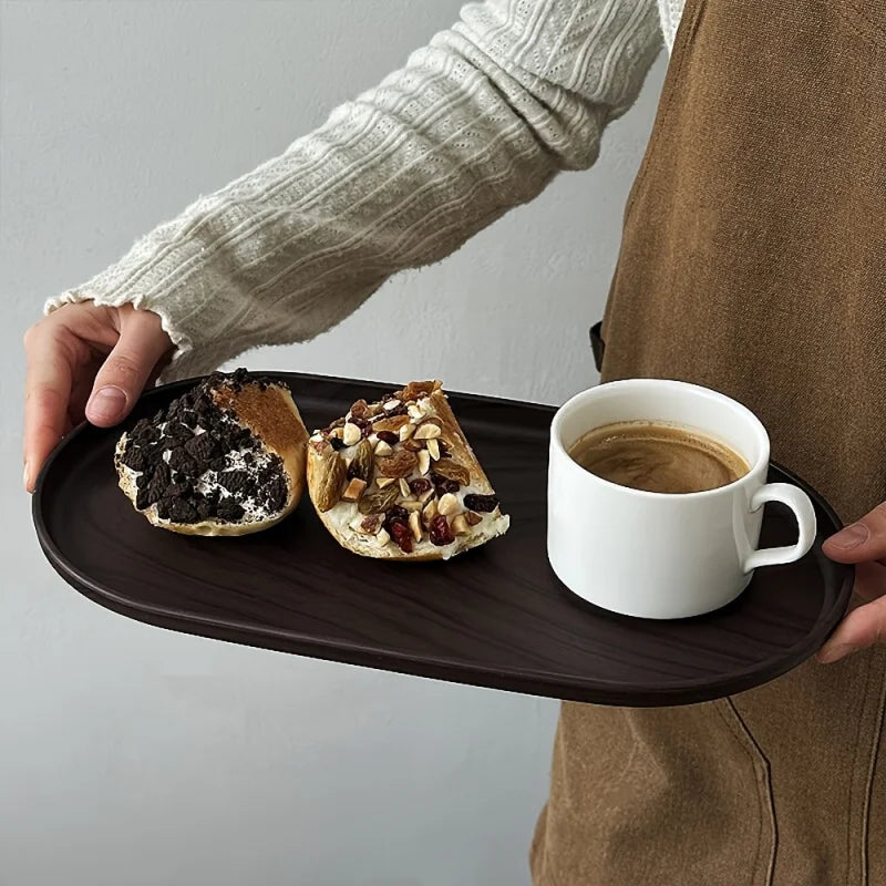 Black Walnut Wood Grain Serving Tray – Reusable Plastic Serving Tray PLUSH