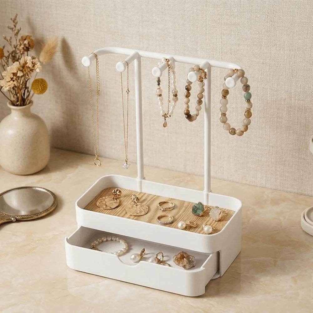 Vintage Wood Jewelry Organizer – Double Layer Display Rack Jewelry Organizer Rack PLUSH