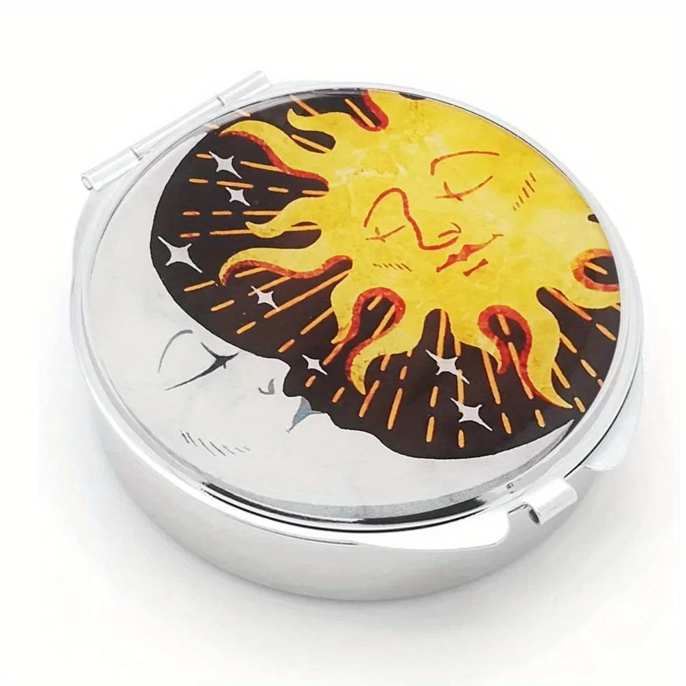Mini Round Metal Pill Box – Cute Travel Pill Case Organizer Pill Case Organizer PLUSH Sun Moon