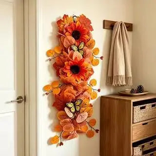 Autumn Sunflower & Maple Leaf Hanging Door Wall Decor Set Seasonal Wall Hanging PLUSH