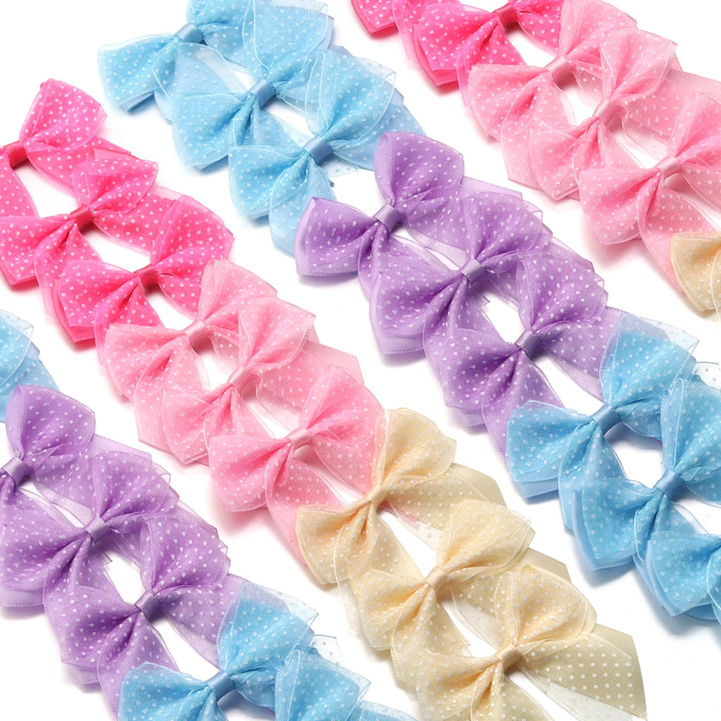 10pcs Polka Dot Satin Organza Bows – DIY Hair & Gift Decor Hair Bow Embellishments PLUSH