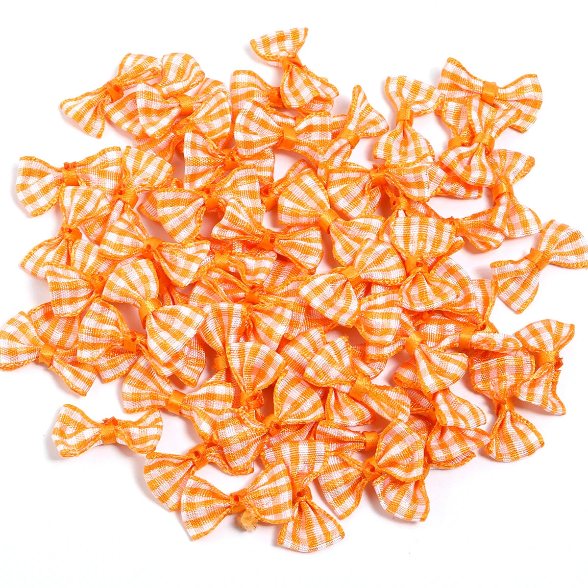 30pcs Scottish Checker Ribbon Bows – Wedding & DIY Craft Decor Ribbon Bows PLUSH Orange 1.5x3cm