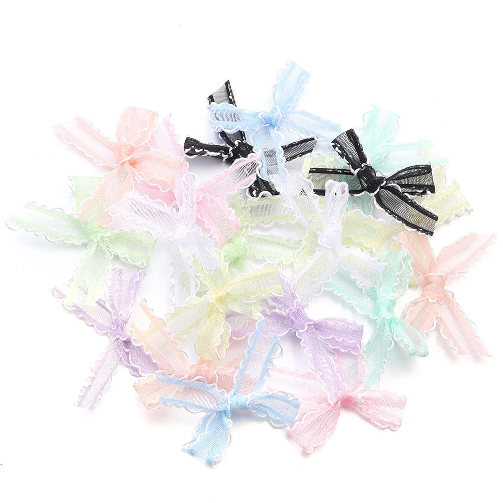 20pcs Mini Satin Ribbon Bows – Colorful DIY Craft Bowknots Ribbon Craft Bows PLUSH Mixed 3.5X4cm