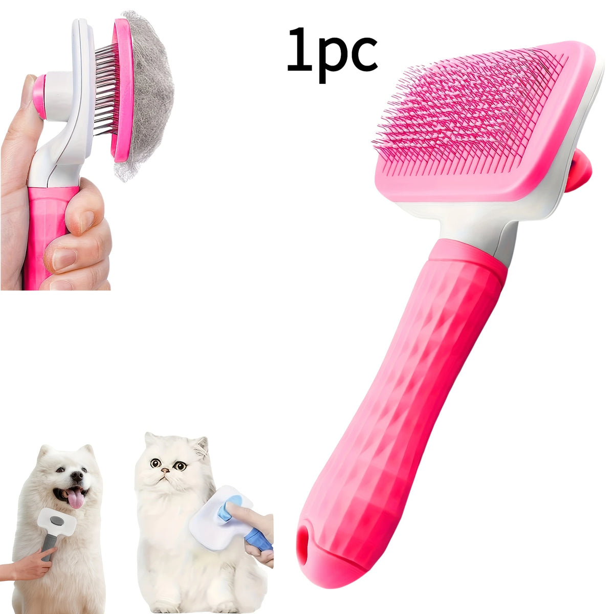 Easy Clean Pet Comb for Cats & Dogs – Deshedding Tool Pet Grooming Comb PLUSH pink 1pc S