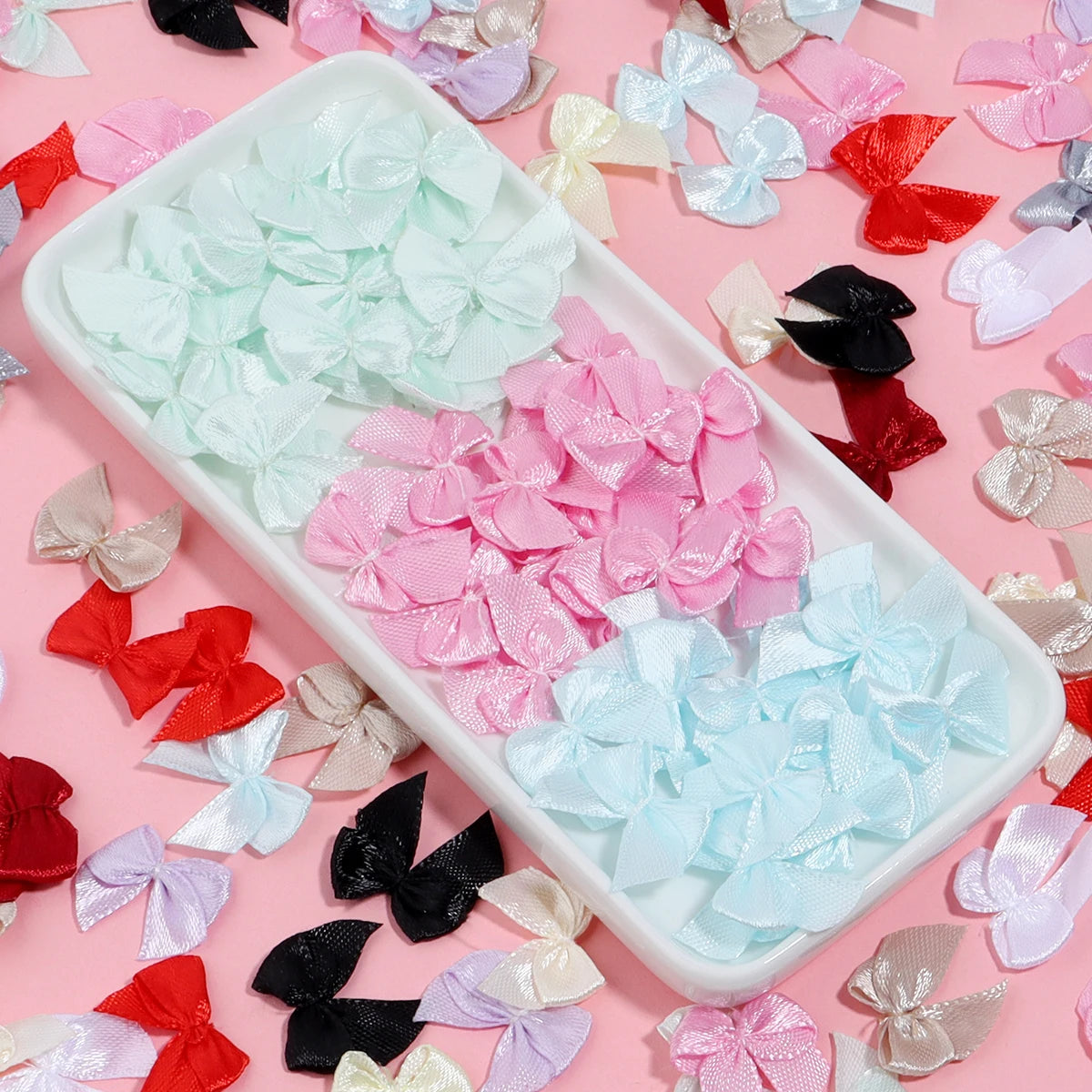 100pcs Mini Polyester Bow Knots – DIY Jewelry & Hair Crafts DIY Craft Bows PLUSH
