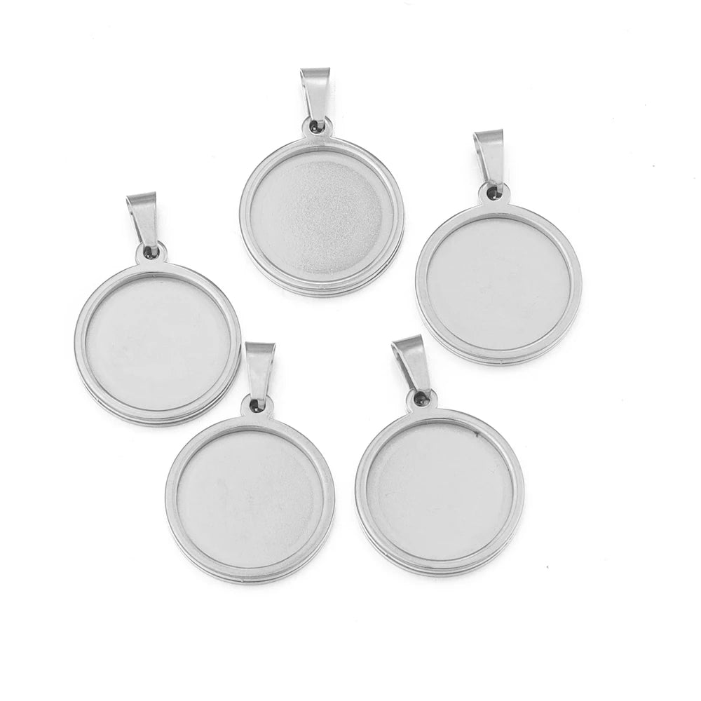 5pcs Stainless Steel Round Blank Pendant Tray Base DIY Jewelry Jewelry Pendant Tray PLUSH Rhodium 18mm