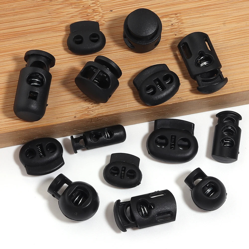 Black Plastic Cord Lock Spring Stoppers 30–50pcs | Multi Size Cord Lock Stoppers PLUSH