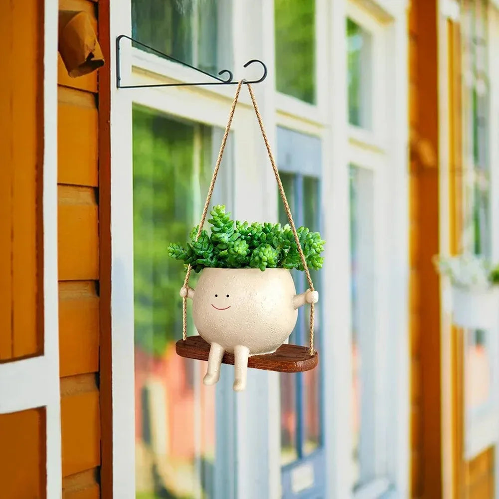 Resin Cartoon Swing Face Wall Planter – Creative Head Flowerpot Wall Hanging Planter PLUSH