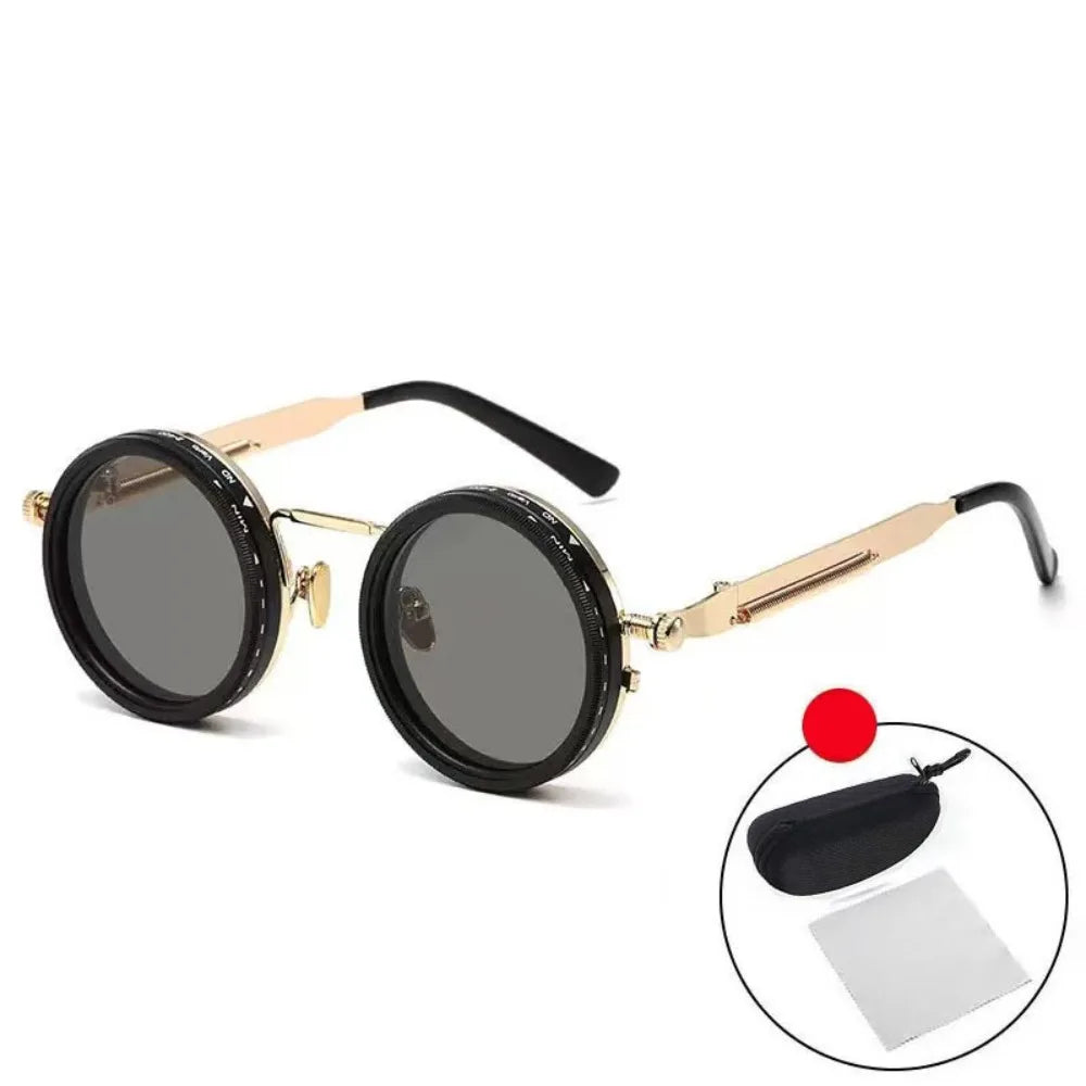 ND9 Round Retro Anti-UV Sunglasses with Case | Cycling Fishing Retro Sunglasses PLUSH Gold with Case