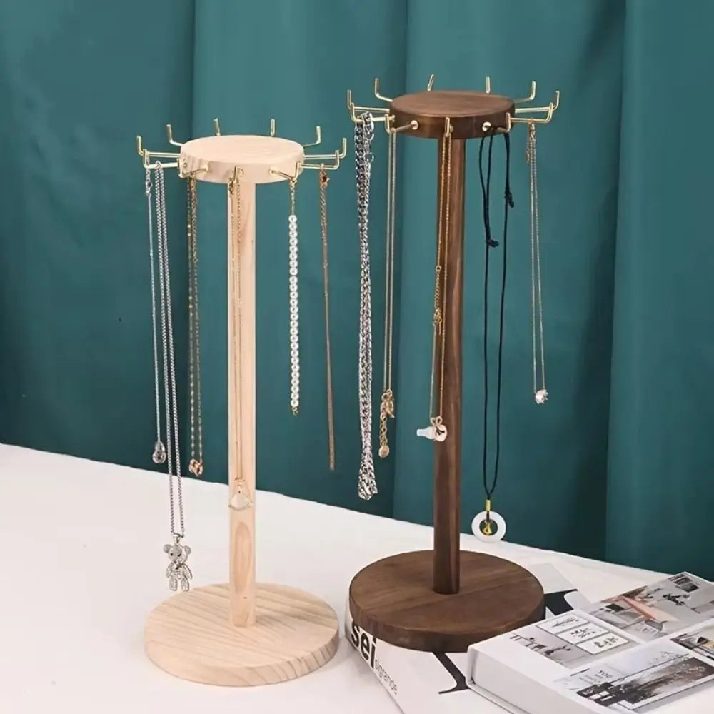 Solid Wood Jewelry Organizer Stand with 12 Hooks | Display Rack Jewelry Display Stand PLUSH