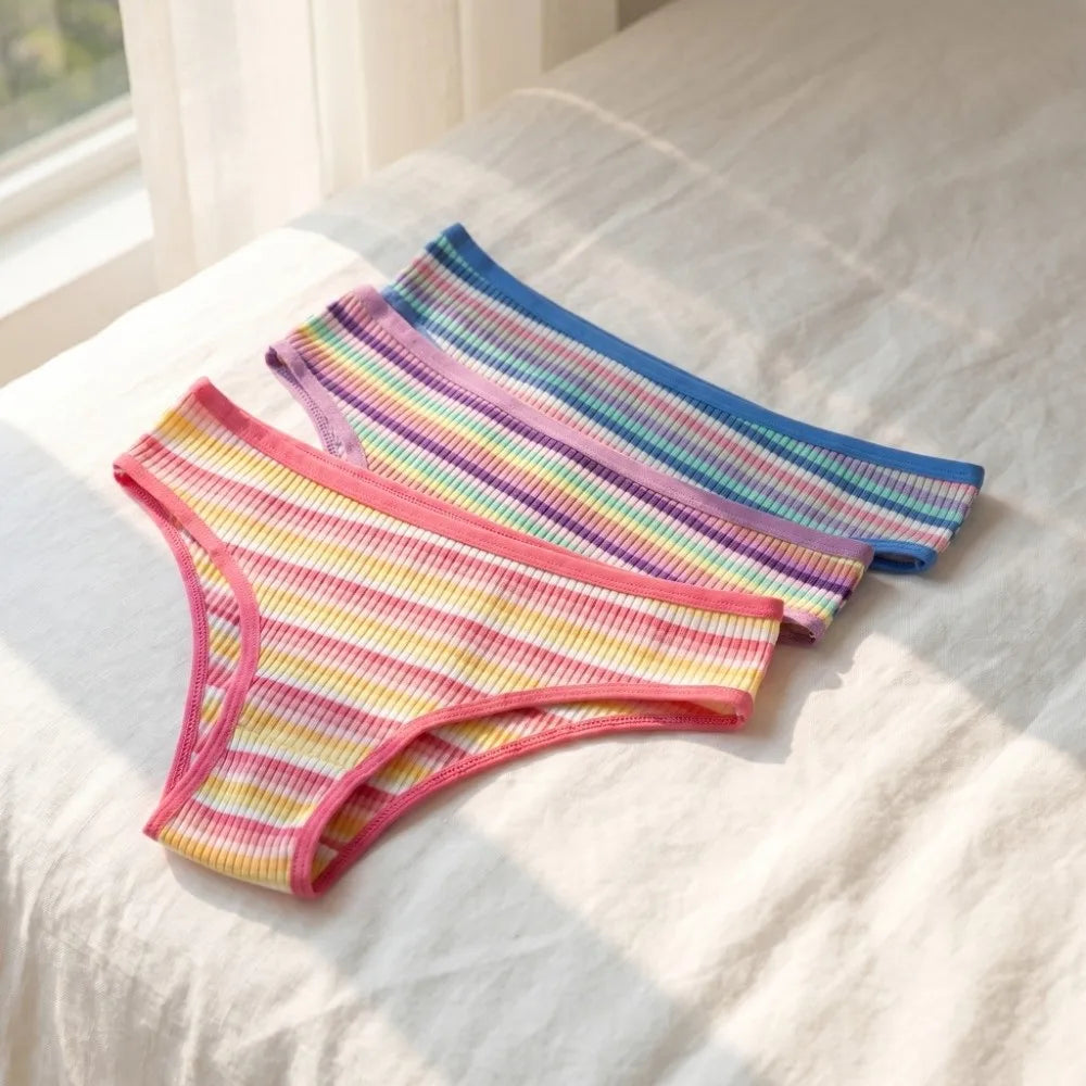Women's Cotton Briefs – Colorful Striped Low Waist Panties Women's Cotton Briefs PLUSH