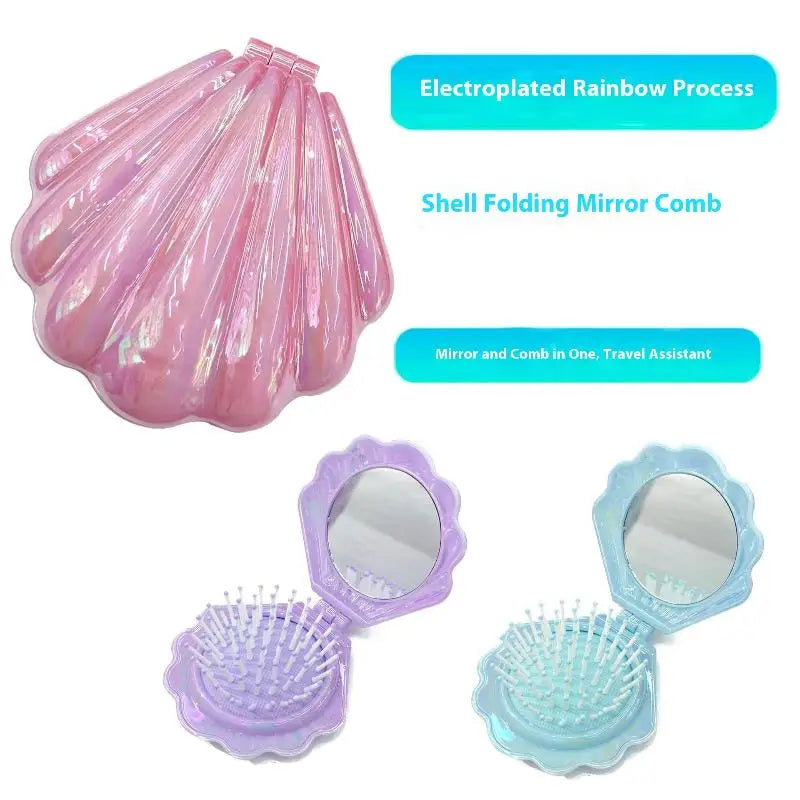 Shell Folding Airbag Hair Brush with Mirror – Anti-Static Comb Folding Hair Brush PLUSH