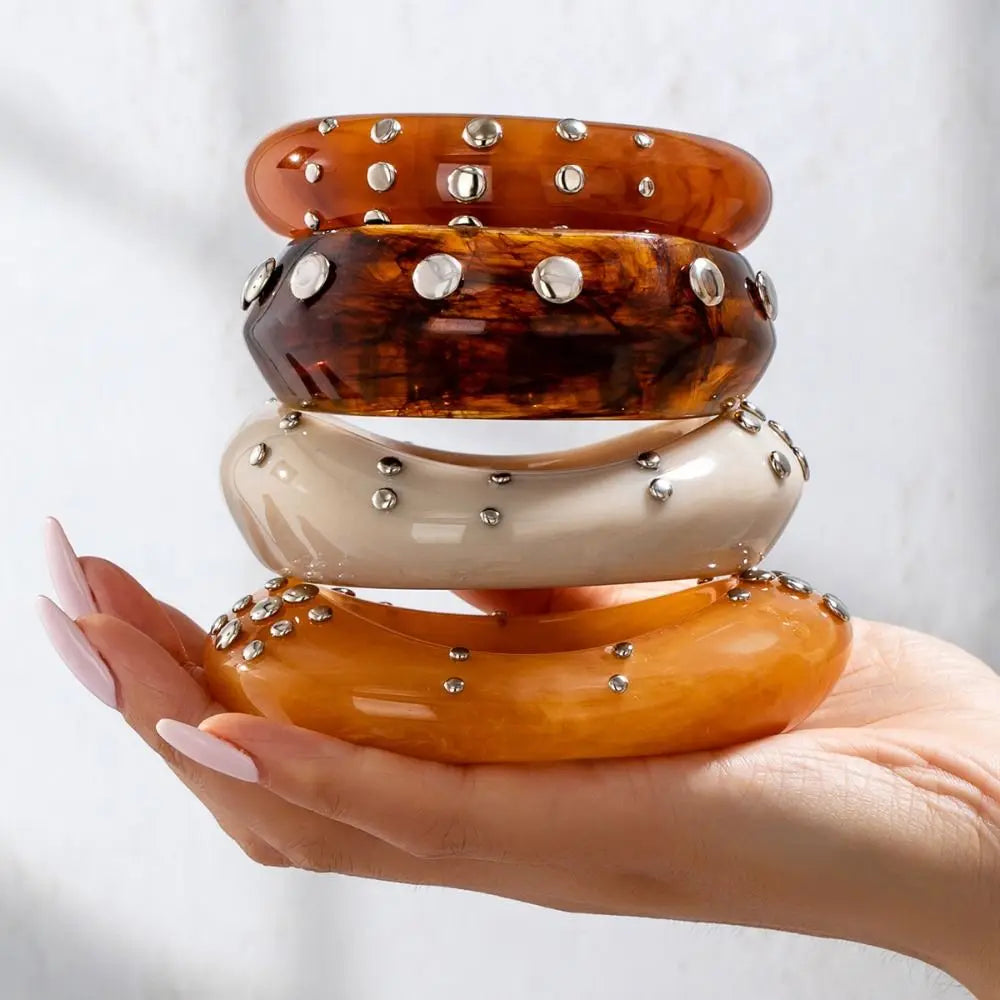 Bohemian Wide Acrylic Bangle – Vintage Resin Geometric Bracelet Acrylic Bangle Bracelet PLUSH