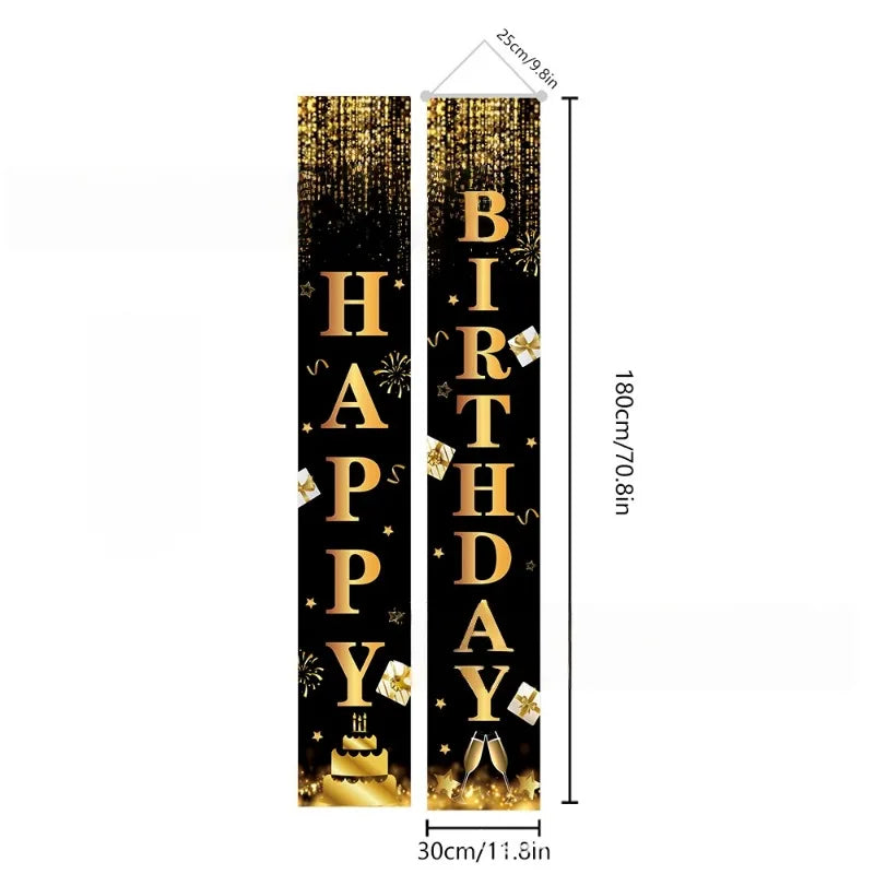 Birthday Door Banner Pair Black Gold – Indoor & Outdoor Decor Party Door Banner PLUSH