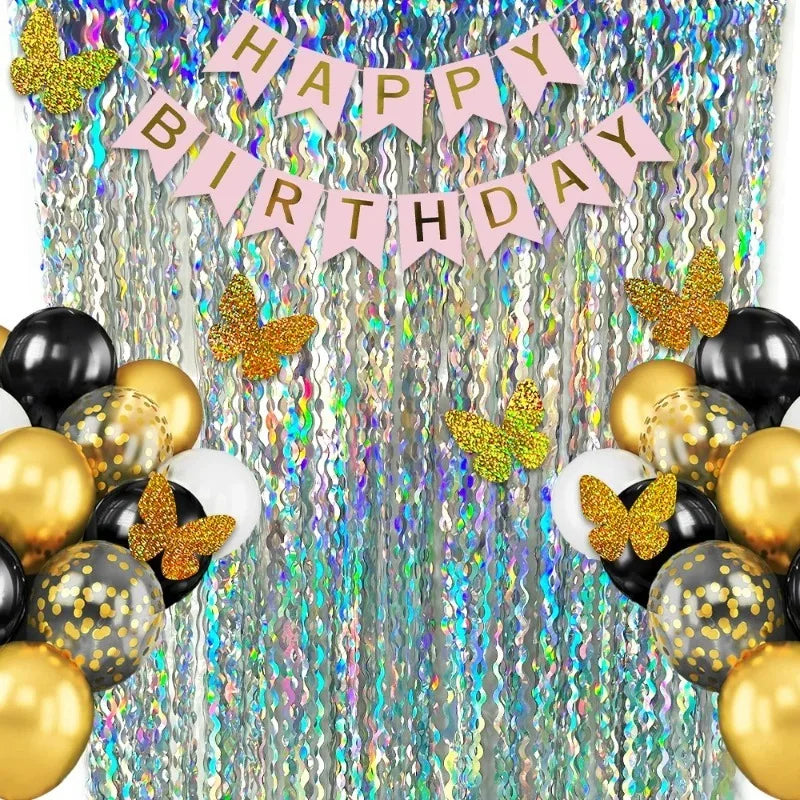 Foil Fringe Curtain Backdrop – Disco Party & Wedding Decor Party Backdrop Curtain PLUSH