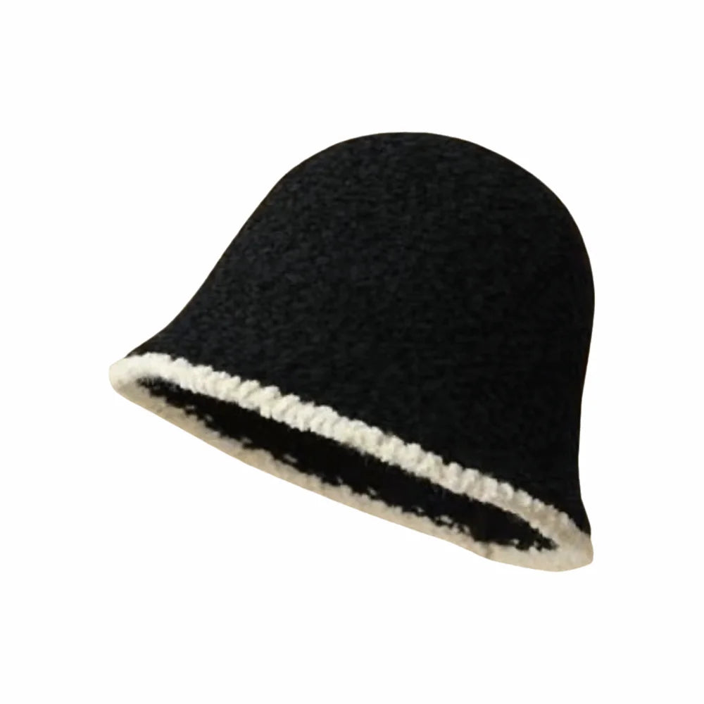 Women's Thickened Bucket Hat – Soft Windproof Fisherman Cap Bucket Hat PLUSH Black