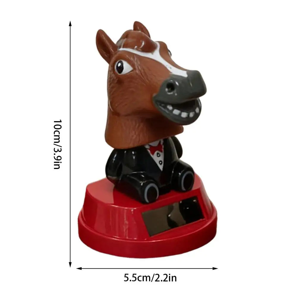 Solar Horse Bobblehead Car Dashboard Ornament | Shaking Figurine Car Dashboard Ornament PLUSH Brown