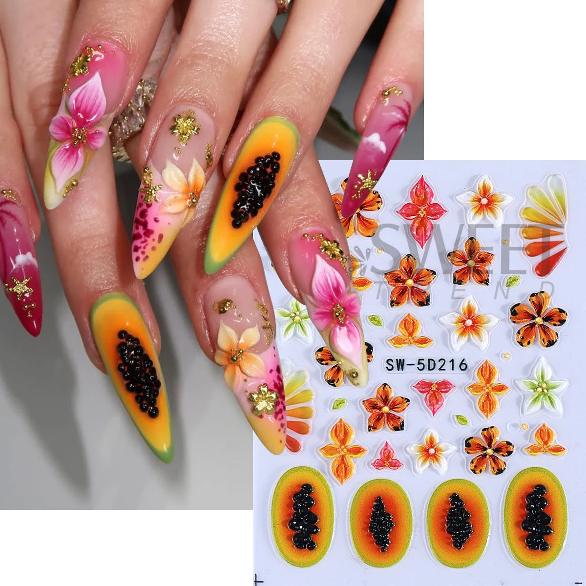 5D Pawpaw Frangipani Nail Embossed Stickers – Summer Decals Nail Art Stickers PLUSH