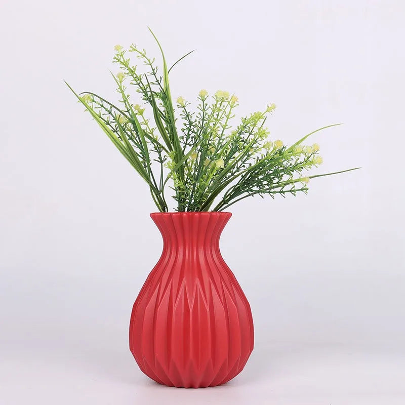 Nordic White Plastic Flower Vase – Modern Home Decor Planter Decorative Vase PLUSH Red