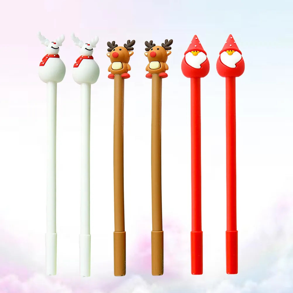 6pcs Christmas Fine Point Gel Pens – Black Ink Writing Set Novelty Gel Pens PLUSH