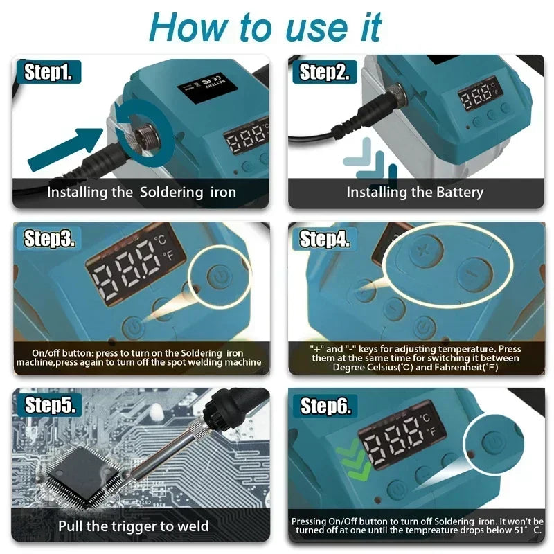 60W Cordless Soldering Iron for Makita 18V Battery – LCD Display Cordless Soldering Iron PLUSH
