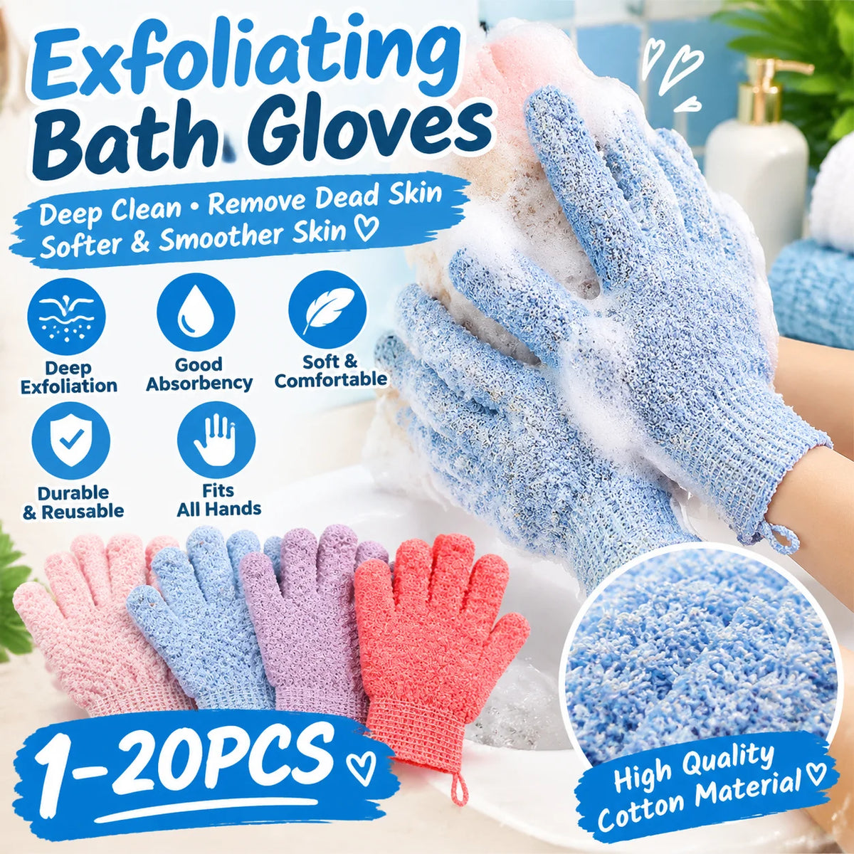 Nylon Exfoliating Bath Gloves – Body Scrubber Shower Mitts Exfoliating Bath Gloves PLUSH