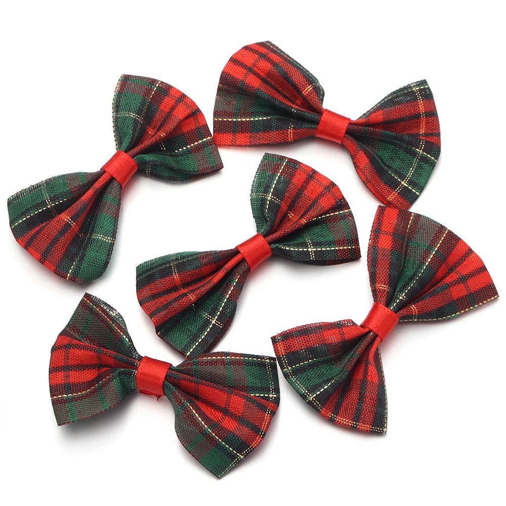 10pcs Gold-Edge Plaid Christmas Bows – Gift & Hair Decor Christmas Craft Bows PLUSH 01 3.5x5.5cm