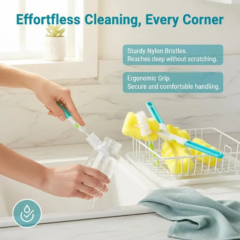 Baby Bottle Cleaning Brush Set 6pc – No Dead Corner Kit Bottle Cleaning Brush Set PLUSH