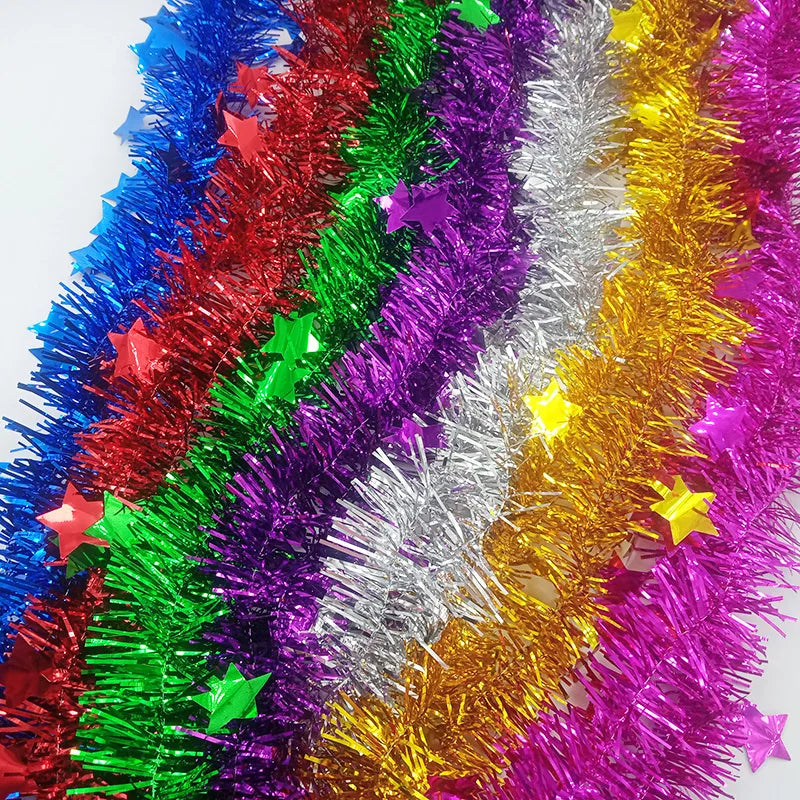 Heart & Star Tinsel Garlands – Christmas & Party Decorations Tinsel Garland PLUSH Random Color-Star 1PC