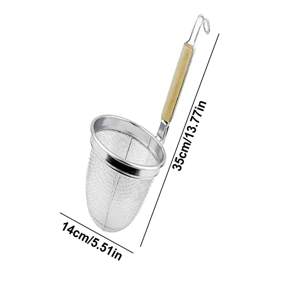 Wooden Handle Stainless Steel Strainer Basket – Pasta Skimmer Kitchen Strainer Basket PLUSH 1PC