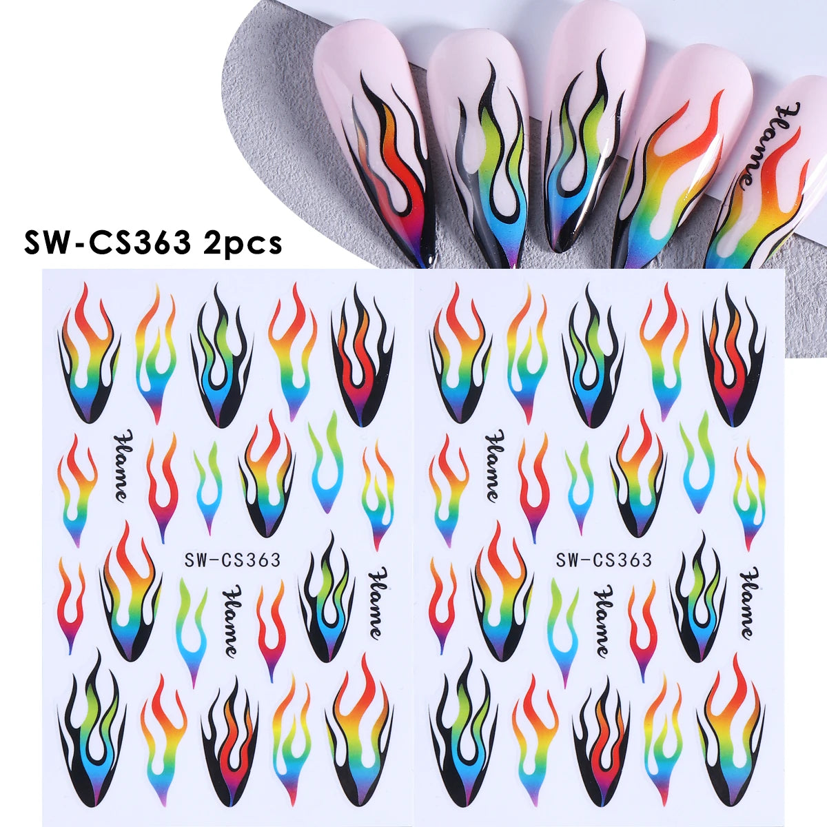 Y2K 3D Matte Nail Decals – Star Leopard Bow Belt Stickers 2pcs Nail Art Decals PLUSH SW-CS363 2pcs