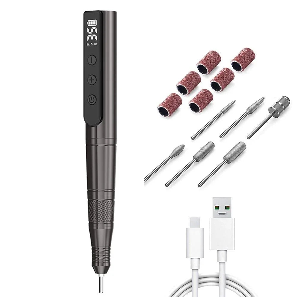 Cordless Nail Drill 35,000 RPM Rechargeable Electric Nail File Electric Nail Drill PLUSH Black