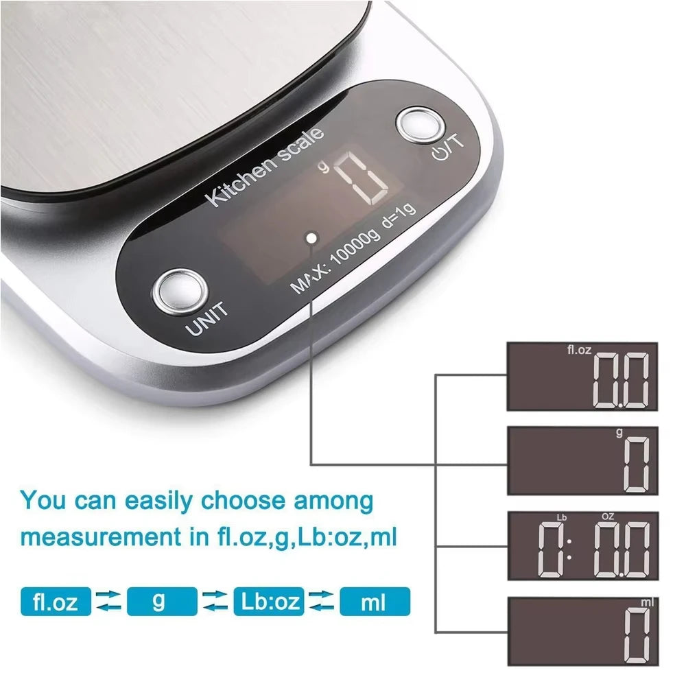 Digital Kitchen Scale 10kg LED Display | Stainless Steel Digital Kitchen Scale PLUSH