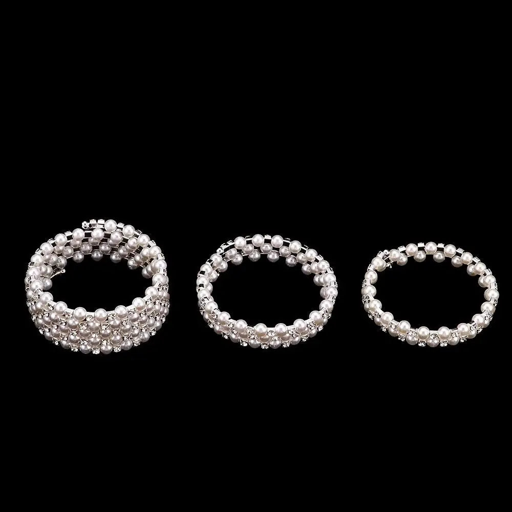 Multilayer Pearl Rhinestone Beaded Bangle Bracelet for Women Beaded Bangle Bracelet PLUSH