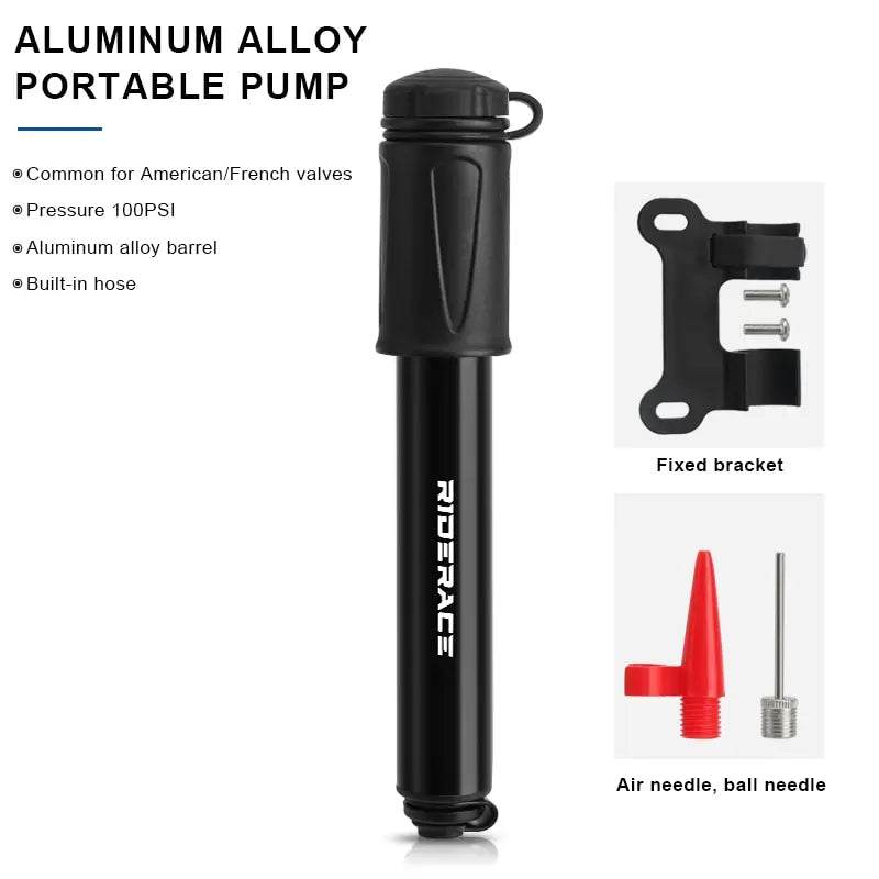 RIDERACE Mini Bike Pump 100PSI – Presta & Schrader Valve Bicycle Hand Pump PLUSH black
